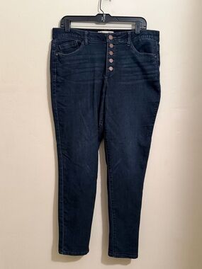 Democracy Ab Technology Button Fly Skinny Jeans Dark Wash Stretch Denim Size 12
